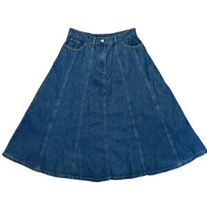 Polagram Boho Western Denim Paneled Flare Maxi Skirt Size XL